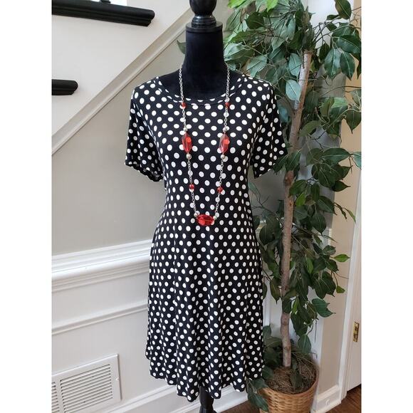 Korsis Short Party Dress Womens XL Black White Polka Dots Stretch Round Neck - Picture 1 of 13
